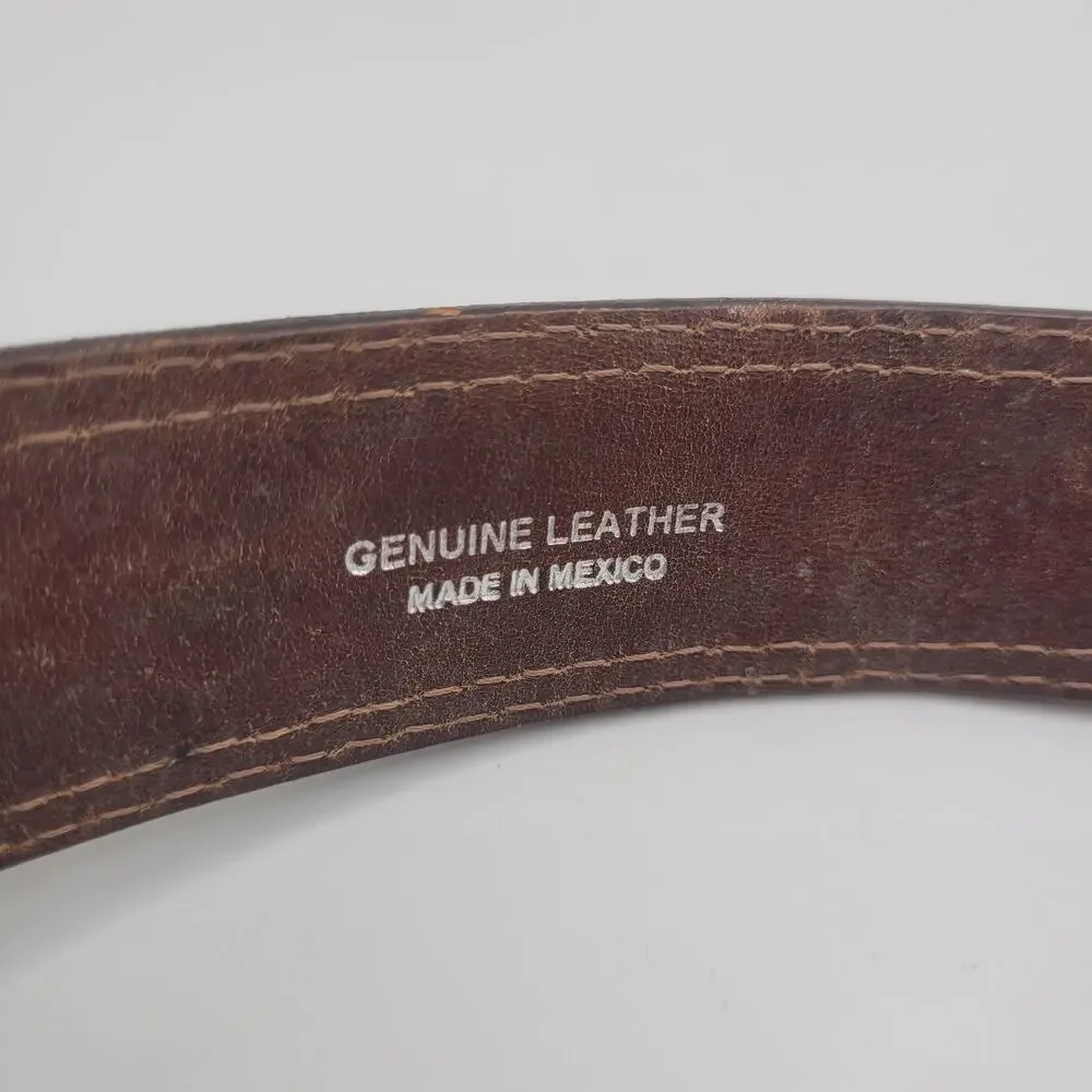 Larry Mahan Belt 36 Brown Leather‎ Cow Hair Studded Tooled Western Cowboy Rodeo